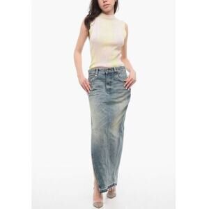 R13 Sz 29 8 Denim Maxi Skirt Side Slit Devon Clinton Blue Japanese Fabric